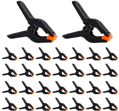 BORISCA Lot de 30 petits serre-joints à ressort en nylon noir de 5,8 cm - Pinces de serrage robustes avec mâchoires mobiles et striées - Pour ateliers, atelier de bois, photographie