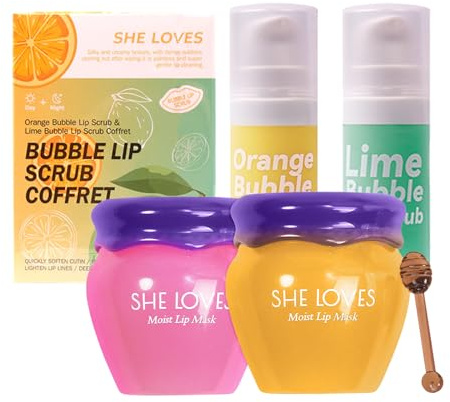 Lippenpflege Set, MKNZOME Set Lippenbalsam Und Lippenpeeling Lippenmaske Lip Scrub Lip mask Lip Care für Tag Nacht Lippenpflege, Reduzieren Sie Lippenlinien & Falten