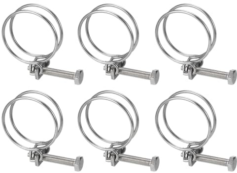 sourcing map 6Pcs Double Wire Hose Clamp, 45-50mm Adjustable Stainless Steel Wire Hose Clips with M8 Bolt for Dust Collection Hose, Pump Hose Pipe