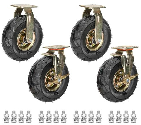 200mm 250mm Schwerlastrollen Luftreifen Gummi Rollen 4 Stück, Keine Spuren & Leise 360°Drehbar Mit Bremse Industrie Transportrolle, Ersatzrollen Für Trolleys Möbel Werkbank, Tragkraft 600 Kg (Color :