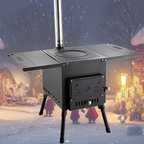 Poêle de Chauffage extérieur, poêle à Bois en Acier Inoxydable, poêle de Tente de Camping Portable, poêle à Bois Pliable, for la Cuisine et Le Chauffage des Voyages en Camping (Color : Black, Size :