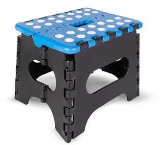 Generico Sgabelli per camerette bagno cucina giardino per bambini e adulti in PVC con maniglia portata fino 150 kg (Nero - Blu, 17 x 21 x 18), 2300024