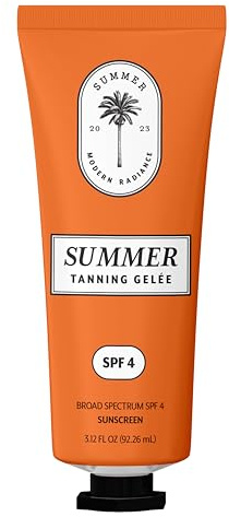 Summer Gelée Tanning Gel SPF 4 Sunscreen | Deep Bronze Tan Accelerator | Classi French Tanning Gelee | No Orange Cast Bronzing Gel | Beach Pool & Tanning Bed | Non-Greasy Fast-Absorbing | 3.12 FL OZ