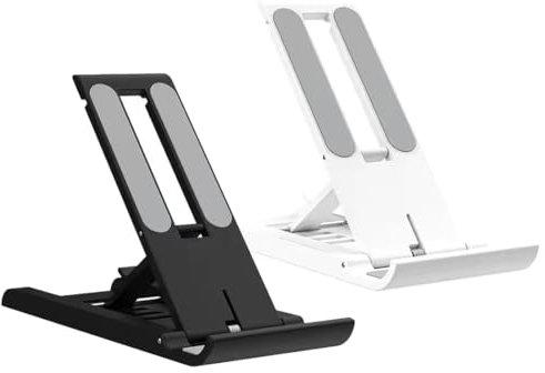 2 Stück Mini-Handy-Ständer: 6-Fach winkelverstellbar, faltbar und für den Desktop geeignet. Kompatibel mit Mobiltelefonen und Tablets. Handyhalterung für unterwegs, Schwarz & Weiß