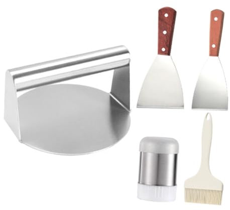 SECFOU Grillfleischpresse Aus Für Außengrill Mit Spachtelbürste Und Gewürzflasche Robustes Grillzubehör Camping Picknick Und Outdoor-Grillen