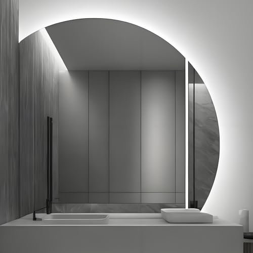 InnoMirroK Specchio da Bagno a Mezzaluna Moderno 70/80/90/100/110cm, Specchio per Trucco Retroilluminato a LED Antiappannamento, Intelligente 3 Colori di Luce, Antiesplosione(Left Under Cut,80cm)