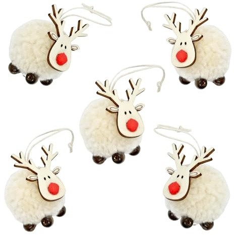 BoBoU Weihnachtsschmuck Weiß Rentier 5er-Set aus Holz und Filz Weihnachtliche Baumanhänger Weihnachtsbaumschmuck Weihnachtsbaum Deko Anhänger Weihnachtsdekoration Dekoration (Rentier Weiß 5er)
