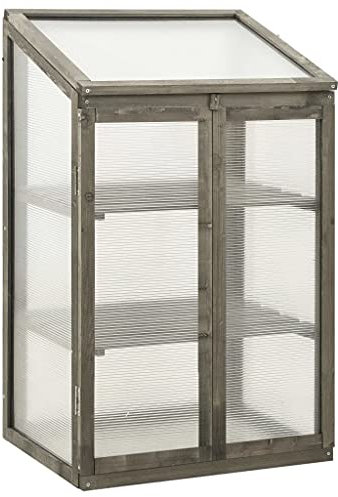 3 stufiges Frühbeet aus Holz, Mini Gewächshaus mit 2 Regalen & 2 Türen, Frühbettkasten Pflanzenhaus Pflanzschrank Pflanzenschrank Aufzuchtschrank für Garten & Balkon, 60x45x100 cm