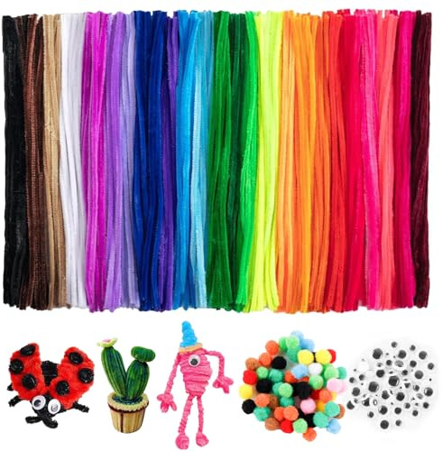 BDHYYM 560 limpiapipas para manualidades, 20 colores, 400 alambre de chenilla, limpiador de pipas multicolor para manualidades, 160 accesorios de limpieza de pipas y ojos, limpiador de pipas