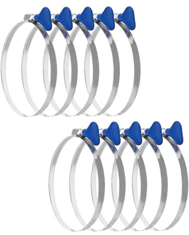 POWERTEC 70249-P2 5 Inch Key Hose Clamp, Thumb Screw Key Adjustable Stainless Steel Hose Clamps for Dust Collection, Dust Collector and Dryer Vent Hose, Pipe Clamp, RV Clamp, Worm Gear Clamp, 10 Pack