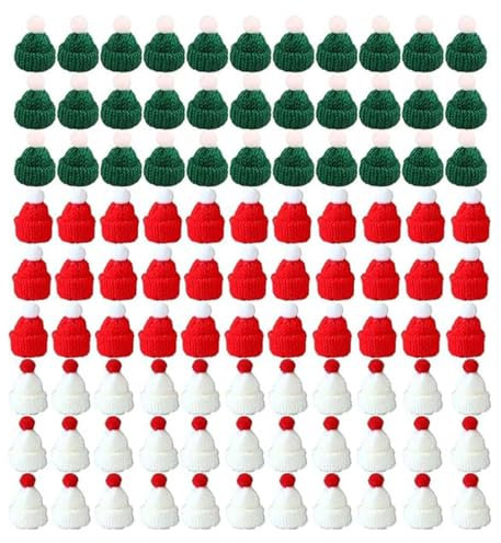LUCKKY 99 Stück Mini Beanies for Crafts, Mini Mützen Zum Basteln, Mini-Weihnachtsmütze, Weihnachtsdeko Nikolausmütze Klein, Mini Hüte Strickmützen, Kleine Weihnachtsmützen für Tischdekoration (A)
