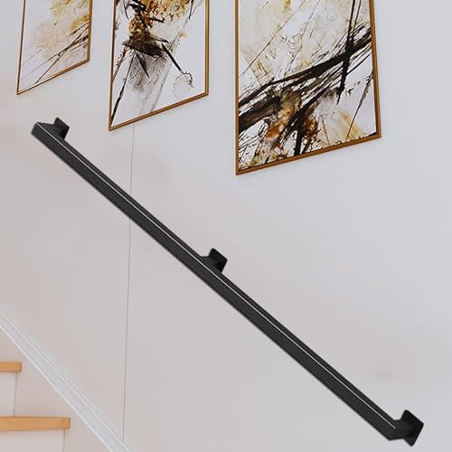 Barandilla industrial de hierro para escaleras de interior, montaje en pared, barra de agarre de seguridad negra, barra de apoyo de 30 a 600 cm, ideal para escaleras, porche, cubierta, mejora la