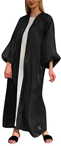 Cardigan lavorato a maglia per le donne donne musulmani morbido cardigan elegante chiffon solido cardigan a strati top sciolto lungo cardigan casual top plus size maglione spolverino cardigan, Nero ,