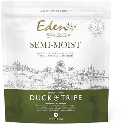 Eden Semi-Moist Duck & Tripe 2kg Kibble. Complete Premium Dry Dog Food for Adult & Senior Dogs. Soft kibble, great for fussy dogs, includes superfoods: Spirulina, green-lipped mussel, cranberry