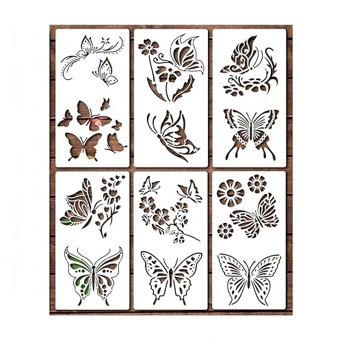 CZAKOMIX Set di 6 Stencil, Design Openwork, Farfalla, Elementi Floreali, Stencils per Pareti, Bianco, 29,8*15,9cm, Stencil per Pittura per Pittura, Scrapbooking, Diario Fai Da Te, Decorazione Murale