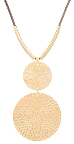 IMINI Boho Double Disc Pendant Necklace for Women Girls, Gold/Silver Plated Vintage Y-Chain, Adjustable Cord Jewellery Gift for Special Occasions