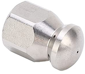 5000PSI High Pressure Washer Nozzle, Stainless Steel Jetter Nozzle with Plated Shell, for Sewer Cleaning (Round Head Front 1 Rear 6 Holes G1/4in)