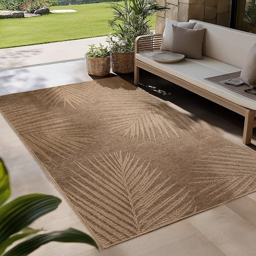 Carpetsale24 Outdoor Teppich Wetterfest 120x170 cm Beige Pflegeleicht im natürlichen Jute-Look für Wohnzimmer Esszimmer Schlafzimmer Terrasse Balkon Garten