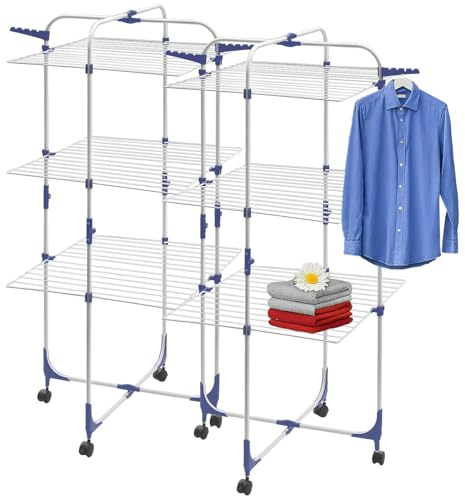 PEARL Wäscheständer ausziehbar: 2er set 3 Etagen Wäscheturm mit Rollen, 30 m Trockenstange, klappbar (Wäscheständer mit Rollen, 30 m Trockenlänge, Waschmaschine)