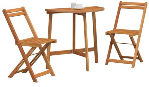 vidaXL Set Bistro Pieghevole di 3 Pezzi in Legno Massello di Acacia | Pranzo all'aperto per 2 con Design Compatto e Finitura Naturale. Perfetto per Balconi e Mobili da Giardino, Posti a Sedere per P