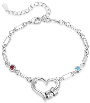 Grovjewfit Personalisierte Damen Armband Mit Geburtsstein: Frauen Armbänder Mit 2-4 Namen Armkette Verstellbar Armband Geschenke Für Mama Ehefrau Freundin