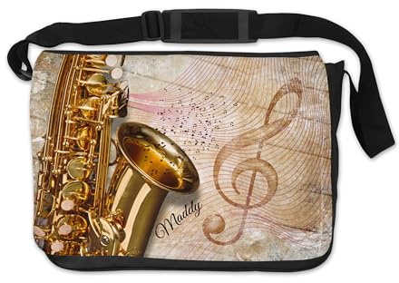 Notentasche Saxophon personalisiert – Tasche für Noten mit Wunschname – Praktische Umhängetasche für Musiker mit Fächern