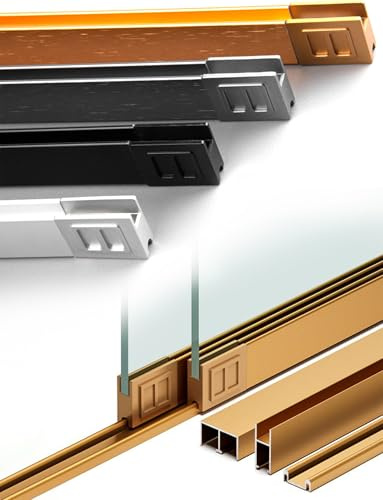 Kit di ferramenta in vetro temperato per porta scorrevole a tre binari per vetrina, librerie, armadi e cabine, design resistente a binario scorrevole