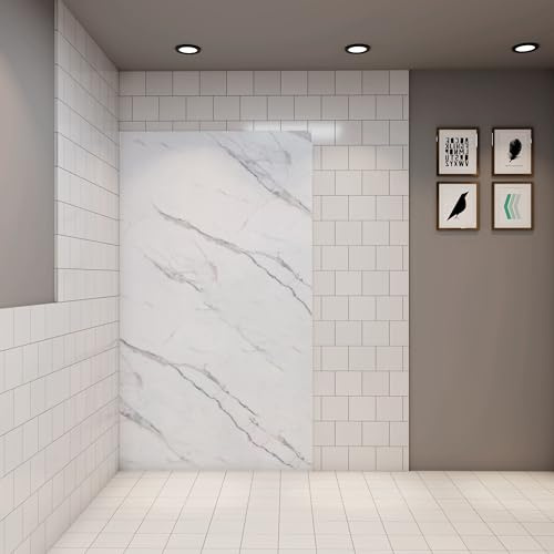 Pack de 1 Panneau mural de douche blanc effet marbre 80x H.210cm avec 2 profilés Panneau mural salle de bain - Aluminium