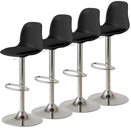 XUEGW Modernes Barhocker-Set à 4 Stück, höhenverstellbare Drehbarhocker mit Rückenlehne und Fußstütze, Barhocker für Kücheninseln und Homebars