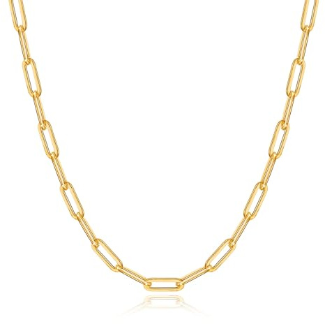 MOCHAMIK 14K Gold über 925 Sterling Silber Verschluss 4mm Büroklammerkette Halskette für Damen Herren Goldkette für Damen 16, 18, 20, 22, 24, 26, 30 Zoll
