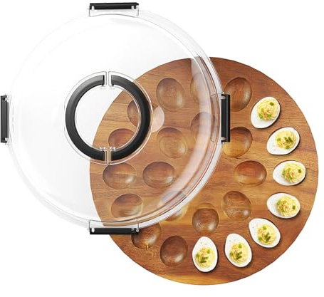 Genérico Bandeja de Huevos Rellenos,Tabla para Charcutería con 24 Huecos Y Tapa - Plato para Huevos Rellenos,para Buffet Catering Fiestas Cocina Aperitivos Cena De Pascua Acción De Gracias Y Navidad