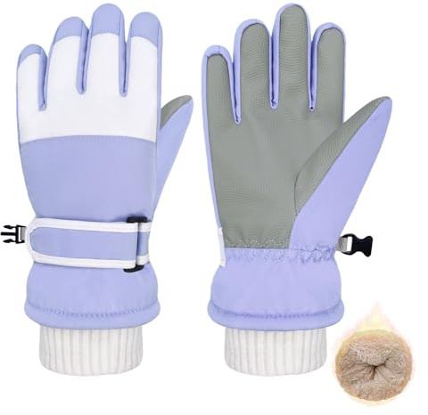 Beurlike Winter Gloves for Kids Waterproof Warm Fleece Ski Snow Mitten Gloves Gift for Boys Girls Cold Weather Sports(PurpleL)