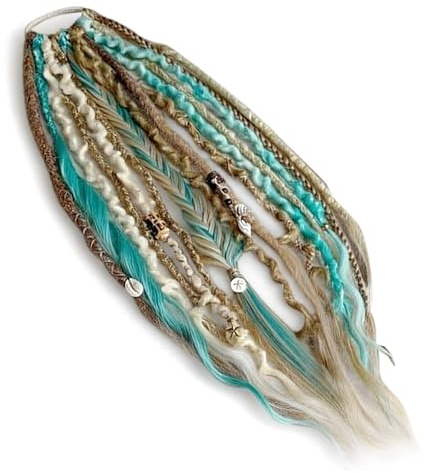 Coleta elástica con rastas, extensión de cabello con rastas estilo bohemio con cuentas, accesorio de coleta elástica fácil de colocar en un minuto para festivales, ligero (#D)