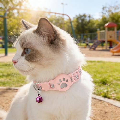 Collier GPS Chat, Traceur GPS Chat Tracker, Compatible avec Goo- gle Find My (Android Uniquement), sans Carte SIM Abonnement Mensuel, Localisation Temps Réel, Imperméable et Durable (Rose)
