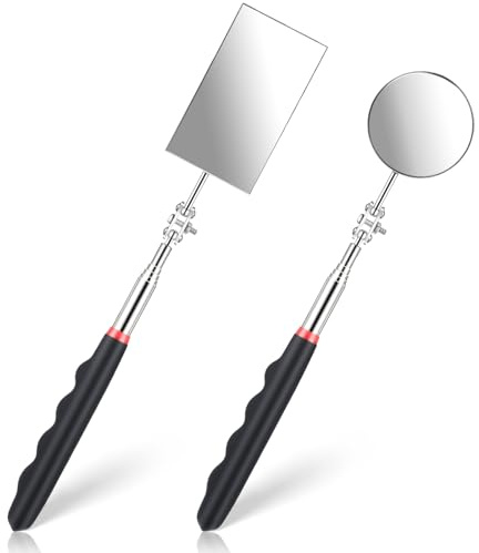 Josojoou 2 specchietti di ispezione auto con manico telescopico, specchio telescopico allungabile, specchio di ispezione rettangolare e rotondo, rotazione a 360 gradi con manico allungato per tecnici