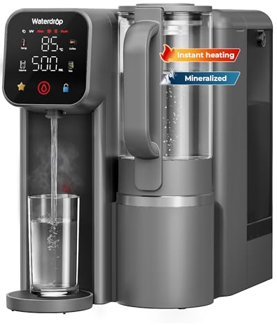 Waterdrop M6HG Mineralize Instant Hot Reverse Osmosis System, Glass Pitcher | NSF/ANSI 58 & 372 Certified, 8-Stage, 3:1 Pure to Drain Ratio, Countertop Water Filter, 5 Temperature Options