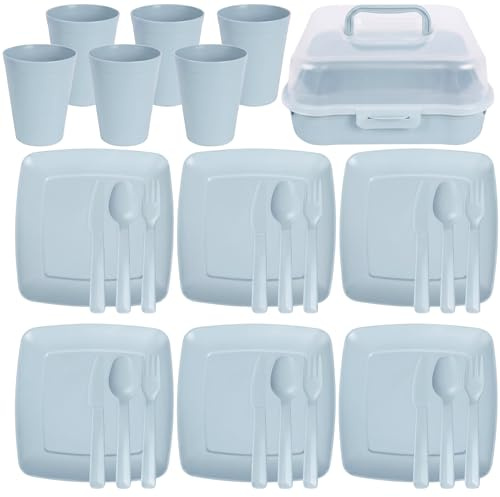 Set da picnic, set di stoviglie da campeggio in valigetta - 32 pezzi (Blu)