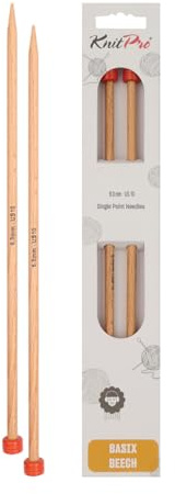 KnitPro Basix Birch Jackenstricknadeln 2-Stücke, 25 cm Länge x 6.00 mm Stärke, Braun