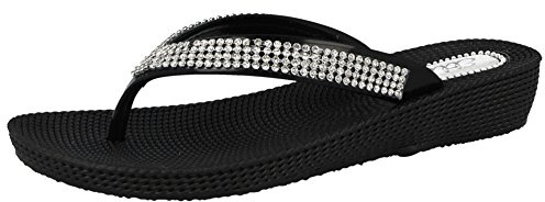 ella Ladies S1 Diamante Toe Post Flat Low Wedge Jelly Flip Flop Summer Sandals Size 3-8