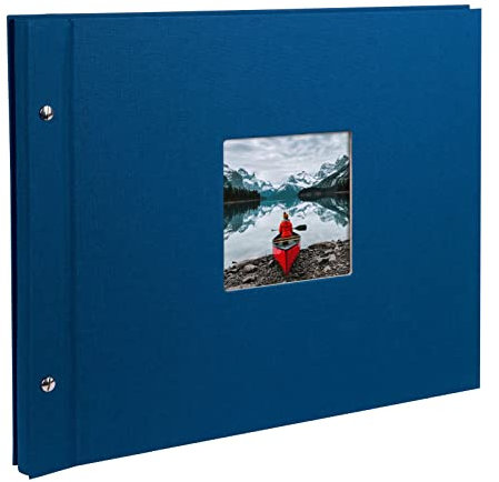 goldbuch 28975 Schraubalbum mit Fensterausschnitt, Bella Vista, 39 x 31 cm, Fotoalbum mit 40 schwarze Seiten mit Pergamin-Trennblättern, Album erweiterbar, Fotobuch aus Leinen, Blau