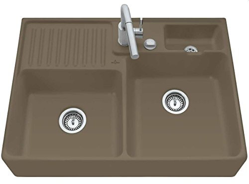 Villeroy & Boch Spülstein Doppelbecken Timber Keramik-Spüle Aufsatzspüle Braun