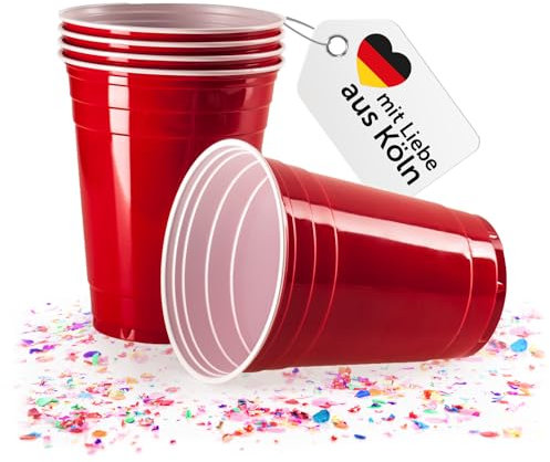 Vivaloo 50 Partybecher wiederverwendbar - Original American Red Cups Trinkbecher, Original Größe 16oz (473ml) Getränkebecher - Spülmaschinengeeignete Rote Party Plastikbecher