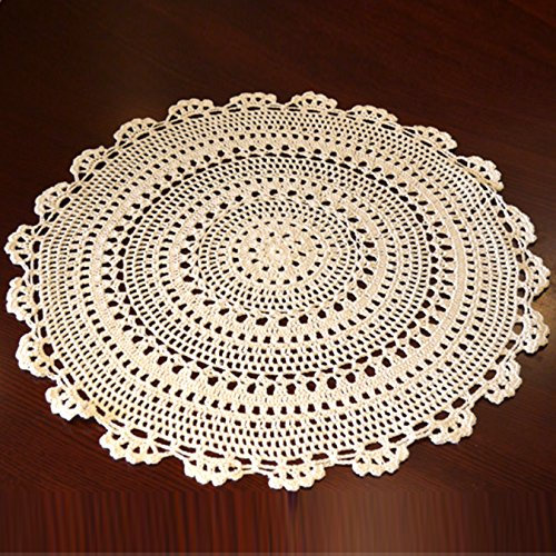 UOOOM 2 Stück Baumwolle Tischmatte Platzsets rund handgemachte Häkeldeckchen Tischsets mit Lochmuster, beige, Diameter 25cm