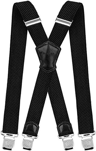 Decalen Mens Braces with Very Strong Metal Clips Wide 4 cm 1.5 inch Heavy Duty Suspenders One Size Fits All Men and Women Adjustable and Elastic X Form (Black)