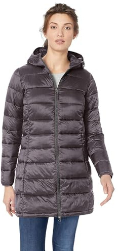 Amazon Essentials Damen Leichter, wasserabweisender, verstaubarer Puffermantel mit Kapuze (erhältlich in Übergrößen)
