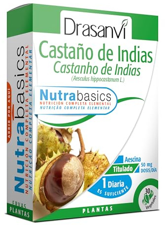 Castano de Indias Drasanvi Nutrabasics Circulacion Piernas 30 Capsulas | Recomendado para Quienes Pasan Muchas Horas de Pie o Sentados por su Trabajo, en un Formato Comodo para Uso Continuado