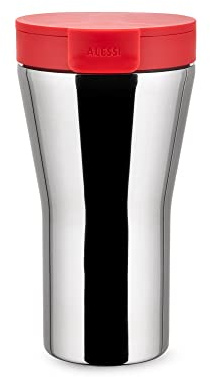Alessi Caffa GIA24 R - Design Doppelwandige Travel Mug aus Edelstahl 18/10 Glänzend Poliert Und Thermoplastischem Harz, Rot