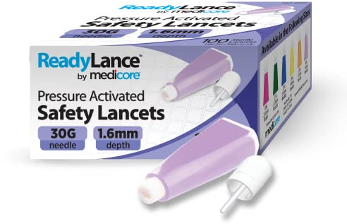 ReadyLance, Pressure Activated Safety Lancets, 100 Lancets, 30Gx1.6MM, Purple