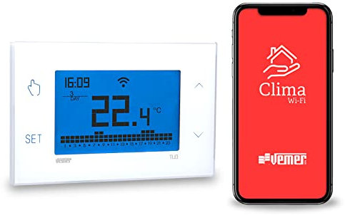 VEMER VE785700 TUO WIFI LITE - Termostato WiFi Intelligente Programmabile per Caldaia, Compatibile con Alexa e Google Home, Gestibile con App per Controllo Remoto, Alimentazione 230V, Bianco