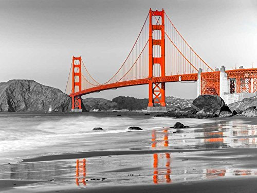 Feeling at home LEINWANDDRUCK im SCHATTENFUGENRAHMEN Baker Beach und Golden Gate Bridge, San Francisco Anonymous - Küsten horizontal Kunstbilder im Holzrahmen cm_84_X_111